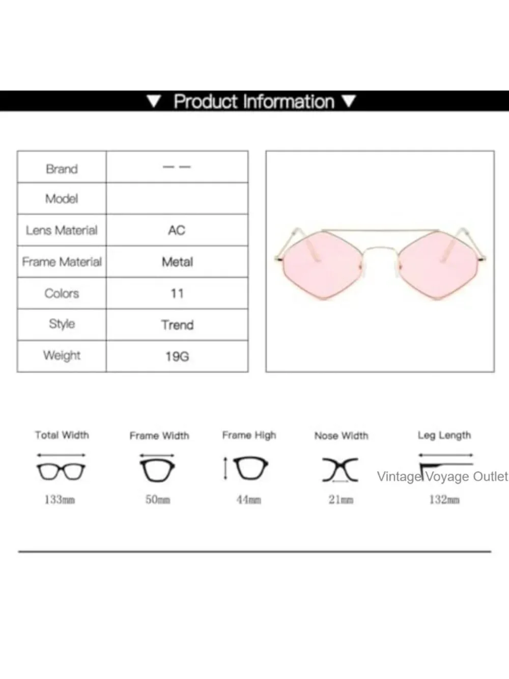 Cat Eye Sunglasses Women Retro Triangle Narrow Metal Frame UV400